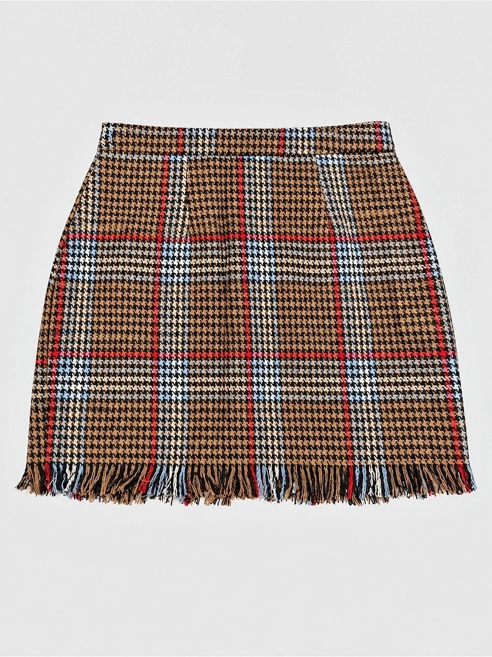 HYFVE Plaid Fringe Mini Skirt Brown & Black Medium